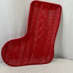 Stocking Shaped Christmas Platter Plate Melamine Red Knit Sweater Pattern New